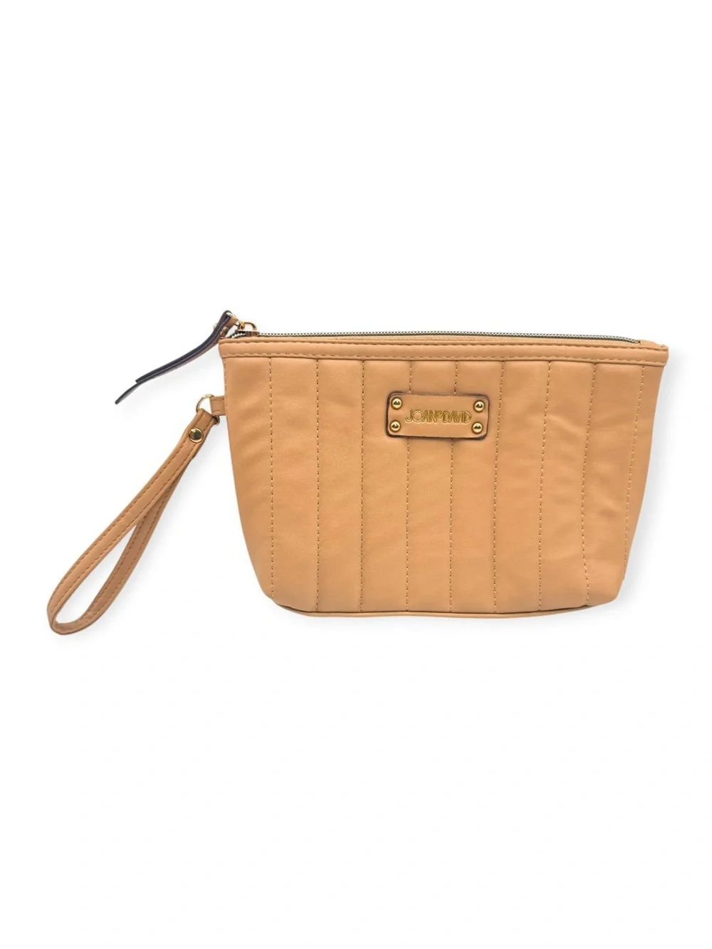 Joan & David Tan Quilted Nylon Wristlet Pouch Cosmetic Bag